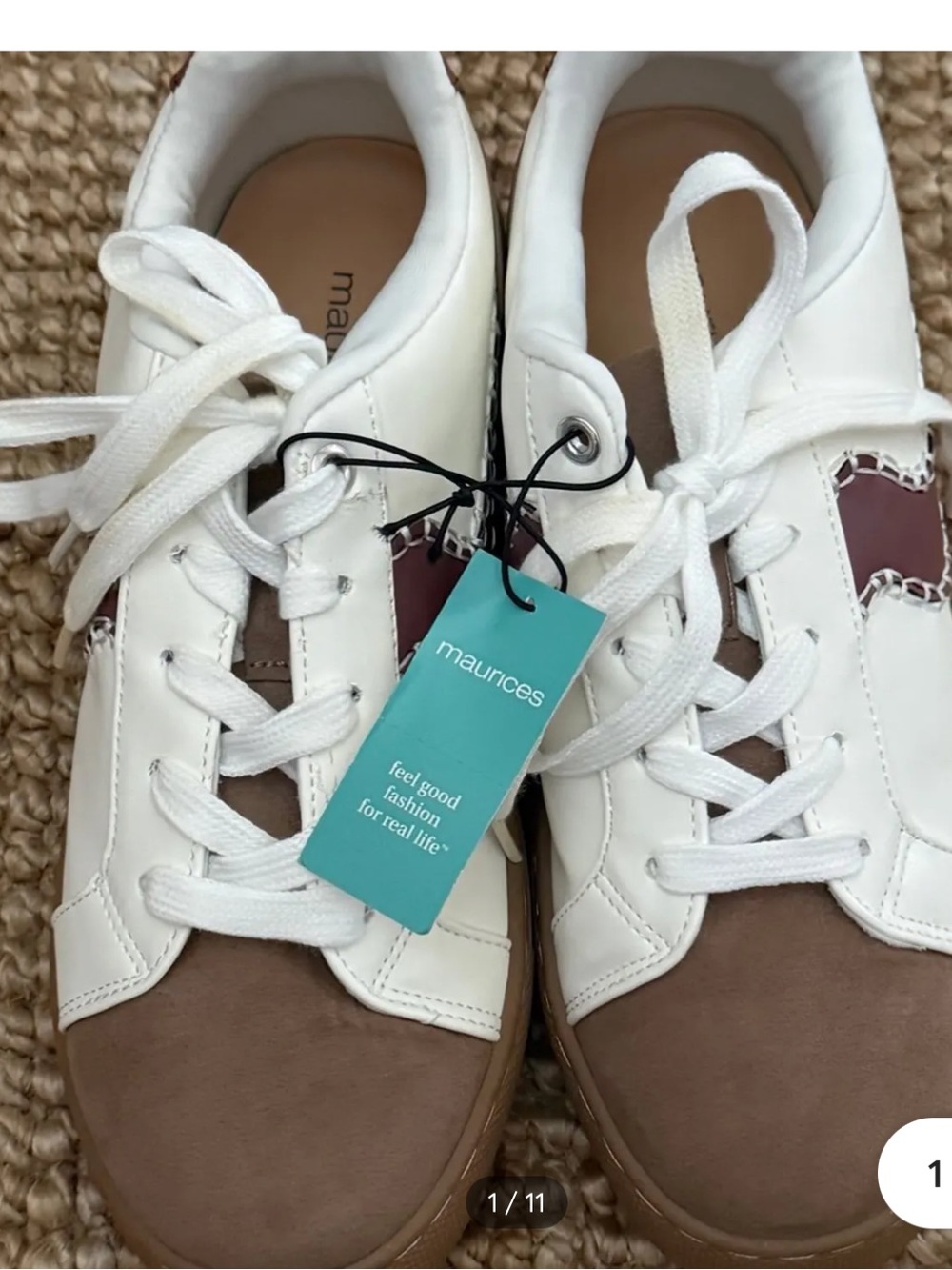 Maurices White and Taupe Lace-Up Sneakers